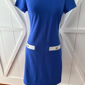 Chic Blue Mini Dress with White Details